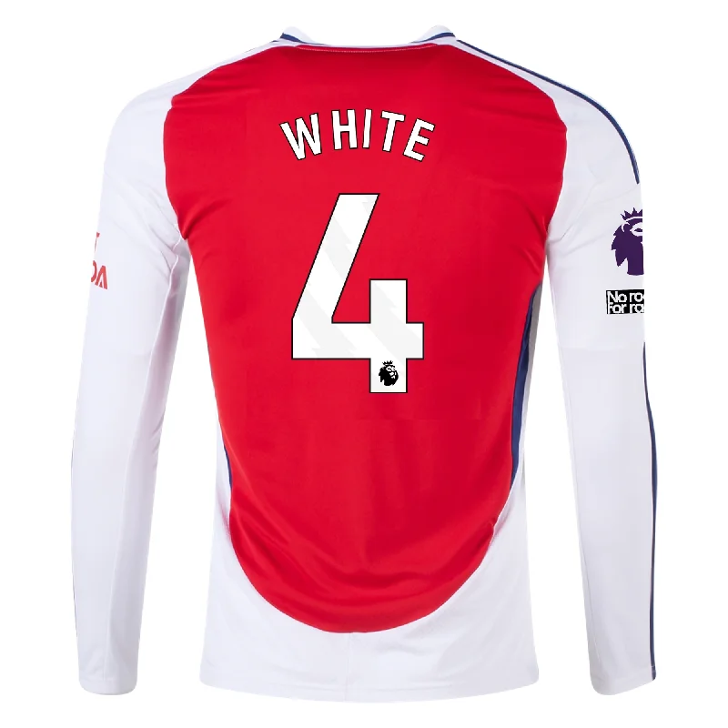 adidas Arsenal Ben White Home Long Sleeve Jersey w/ EPL + No Room For Racism Patches 24/25 (Better Scarlet/White)