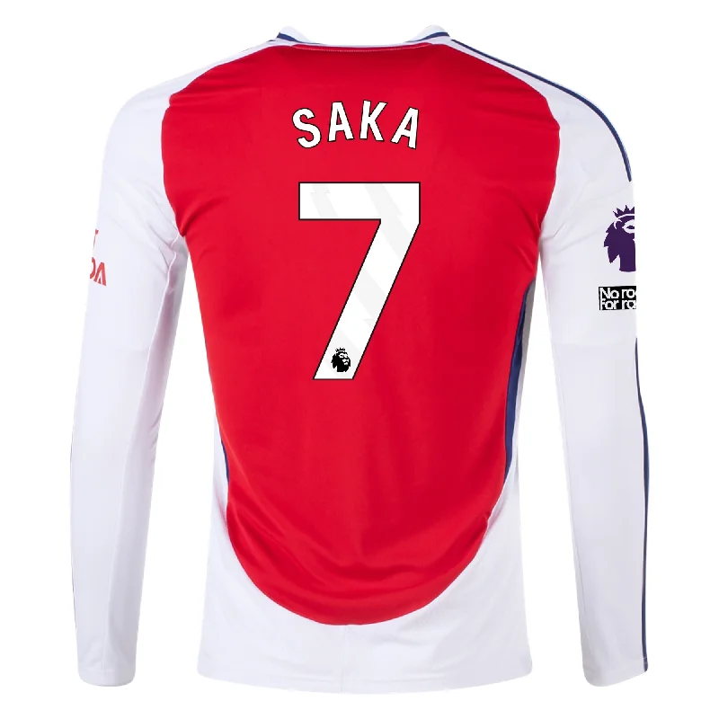 adidas Arsenal Bukayo Saka Home Long Sleeve Jersey w/ EPL + No Room For Racism Patches 24/25 (Better Scarlet/White)