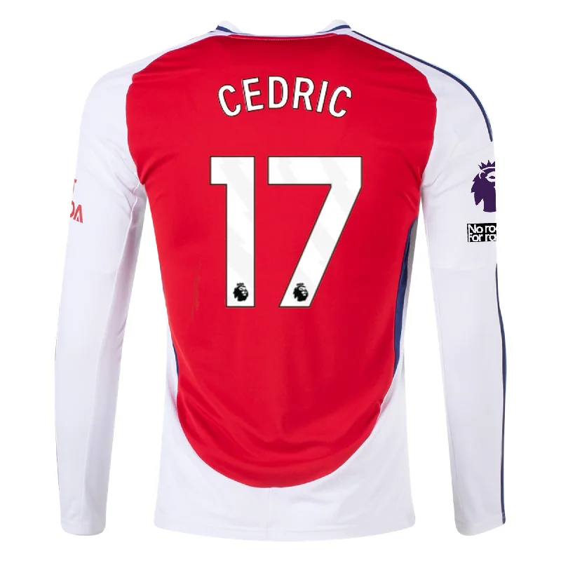 adidas Arsenal Cédric Soares Home Long Sleeve Jersey w/ EPL + No Room For Racism Patches 24/25 (Better Scarlet/White)