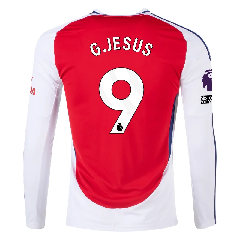 adidas Arsenal Gabriel Jesus Home Long Sleeve Jersey w/ EPL + No Room For Racism Patches 24/25 (Better Scarlet/White)