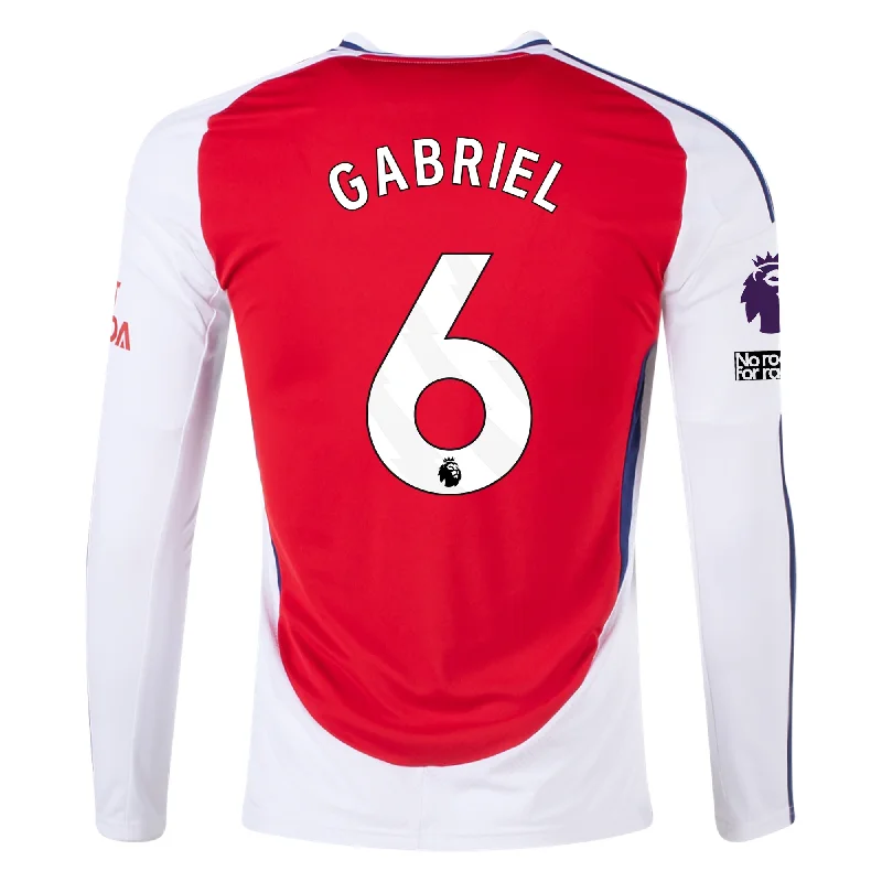 adidas Arsenal Gabriel Magalhães Home Long Sleeve Jersey w/ EPL + No Room For Racism Patches 24/25 (Better Scarlet/White)