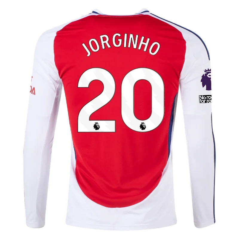 adidas Arsenal Jorginho Home Long Sleeve Jersey w/ EPL + No Room For Racism Patches 24/25 (Better Scarlet/White)