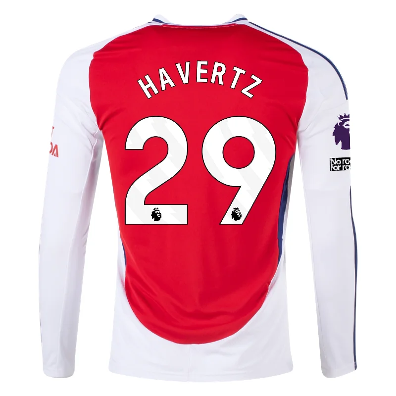 adidas Arsenal Kai Havertz Home Long Sleeve Jersey w/ EPL + No Room For Racism Patches 24/25 (Better Scarlet/White)