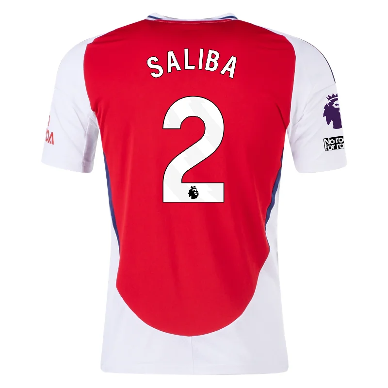 adidas Arsenal William Saliba Home Jersey w/ EPL + No Room For Racism Patches 24/25 (Better Scarlet/White)