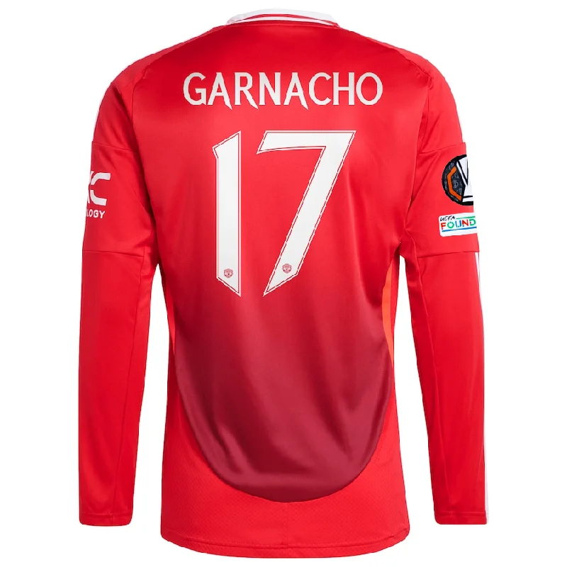 adidas Manchester United Alejandro Garnacho Long Sleeve Home Jersey w/ Europa League Patches 24/25 (Red)