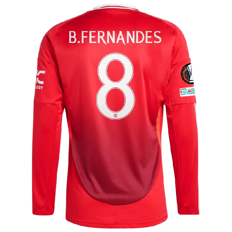 adidas Manchester United Bruno Fernandes Long Sleeve Home Jersey w/ Europa League Patches 24/25 (Red)