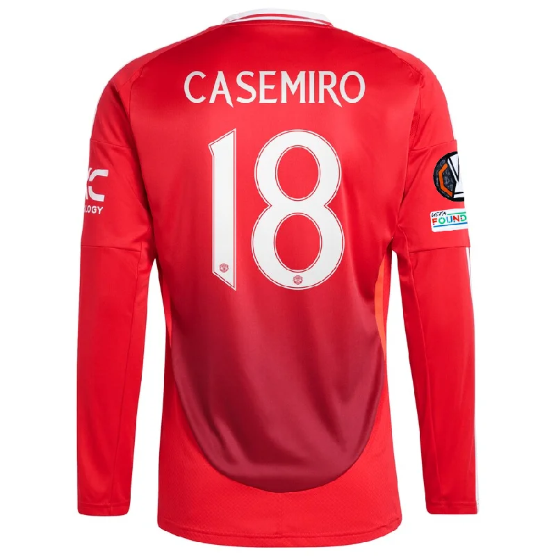 adidas Manchester United Casemiro Long Sleeve Home Jersey w/ Europa League Patches 24/25 (Red)