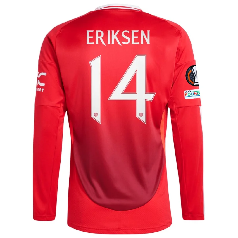 adidas Manchester United Christen Erkisen Long Sleeve Home Jersey w/ Europa League Patches 24/25 (Red)