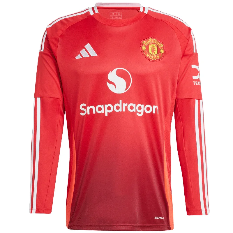 adidas Manchester United FC Official 2024/25 Long Sleeve Home Jersey - Adult - Red