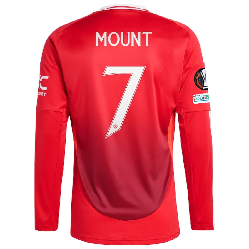 adidas Manchester United Mason Mount Long Sleeve Home Jersey w/ Europa League Patches 24/25 (Red)