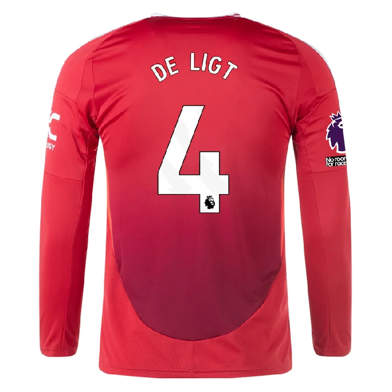 adidas Manchester United Matthijs De Ligt Long Sleeve Home Jersey w/ EPL + No Room For Racism Patches24/25 (Red)