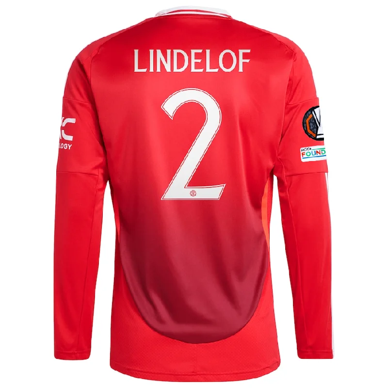 adidas Manchester United Victor Lindelof Long Sleeve Home Jersey w/ Europa League Patches 24/25 (Red)