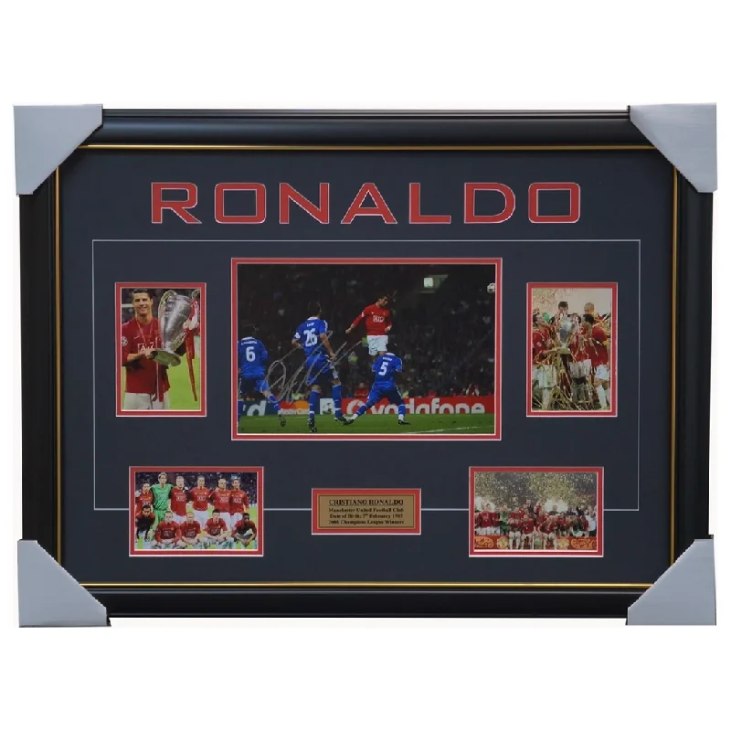 Cristiano Ronaldo Signed Manchster United 2008 UEFA Champions Collage Framed Coa - 3596