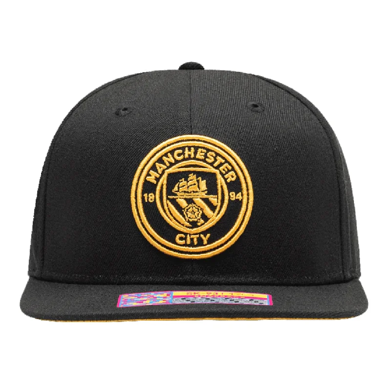 Fan Ink Manchester City Crayon Snapback Hat (Black/Gold)