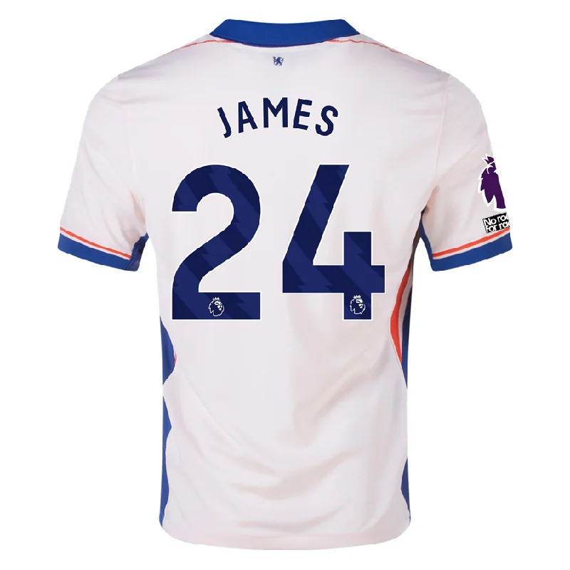 Nike Chelsea Reece James Away Jersey w/ EPL + No Room For Racism Patches 24/25 (Guava Ice/Rush Blue)