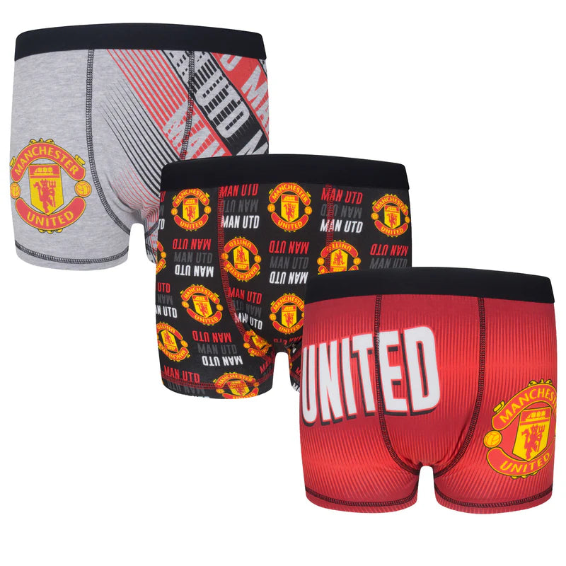 Official Manchester United Boys Boxer Shorts 3 Pack