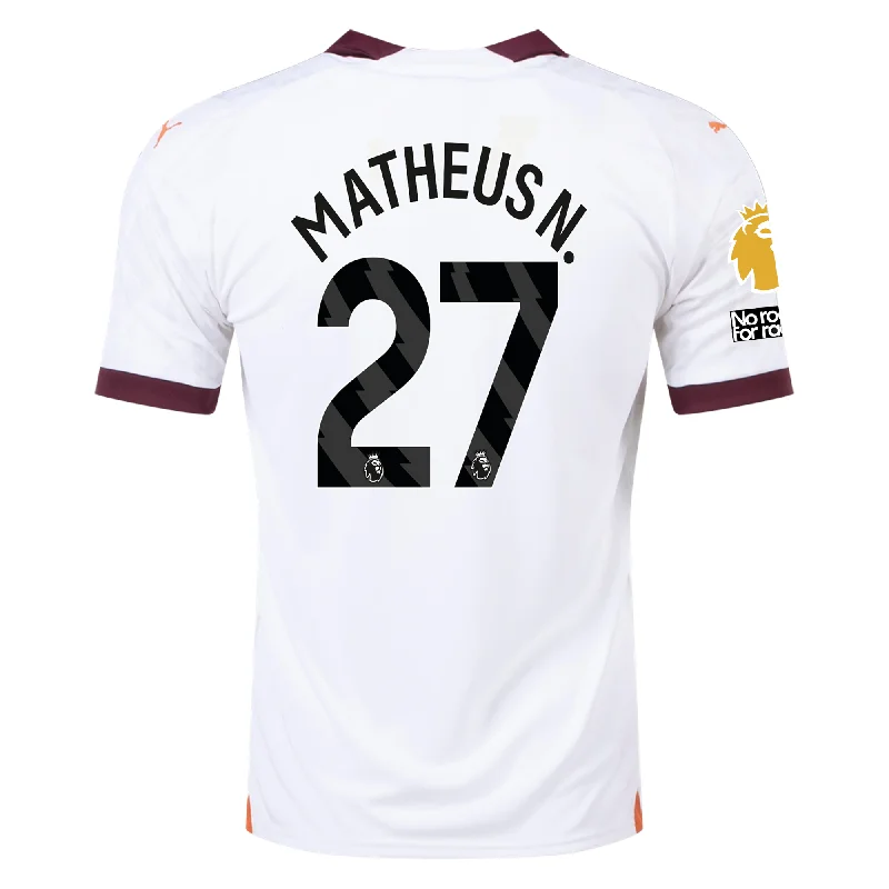 Puma Manchester City Matheus Nunes Away Jersey w/ EPL + No Room For Racism Patches 23/24 (Puma White/Aubergine)