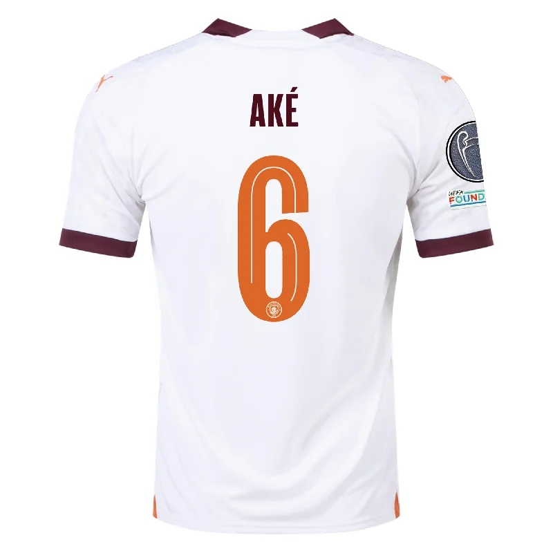 Puma Manchester City Nathan Ake Away Jersey w/ Champions League Patches 23/24 (Puma White/Aubergine)