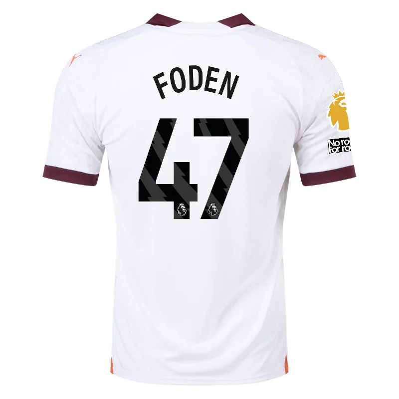 Puma Manchester City Phil Foden Away Jersey w/ EPL + No Room For Racism Patches 23/24 (Puma White/Aubergine)